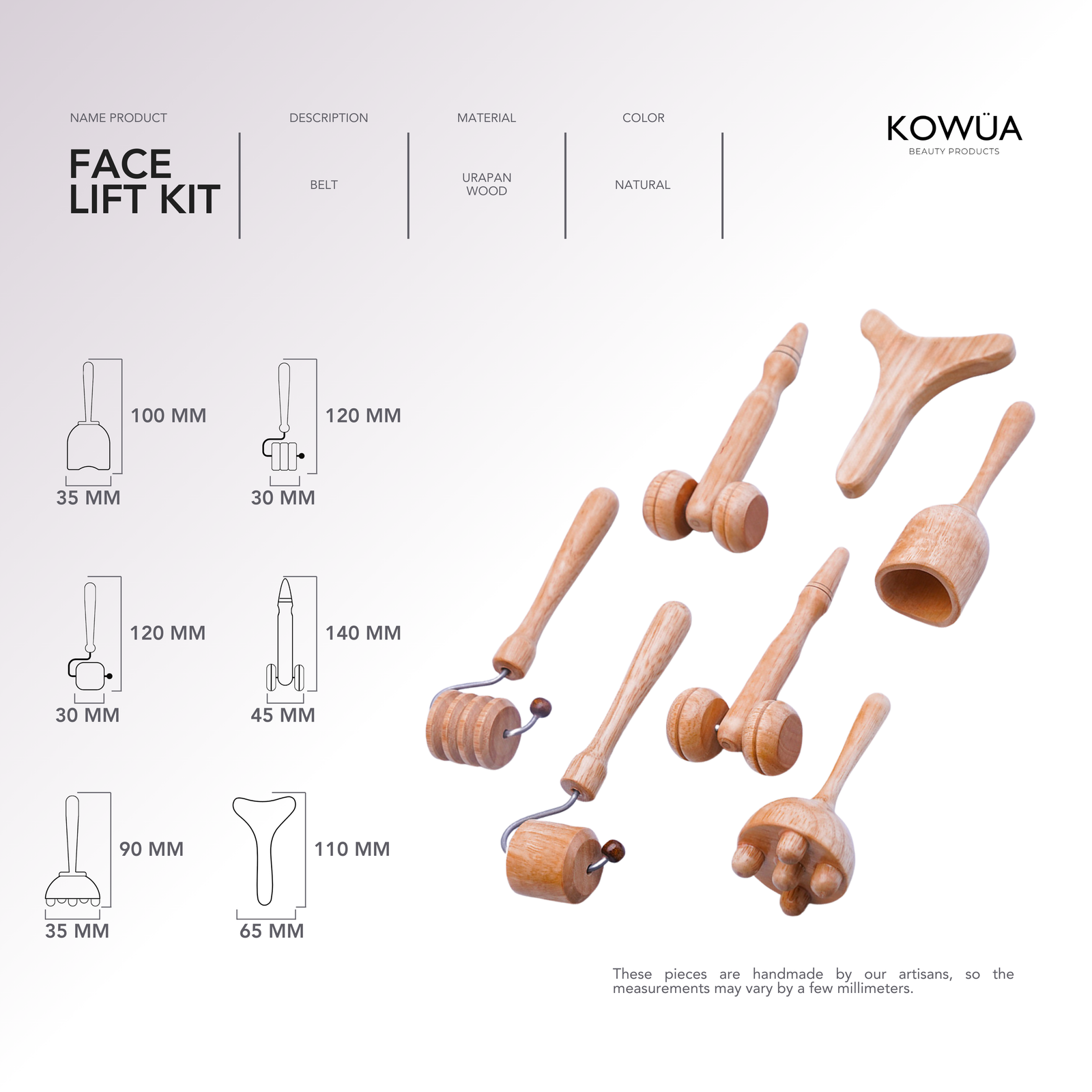 Kit de estiramiento facial plano t&eacute;cnico con medidas en mil&iacute;metros