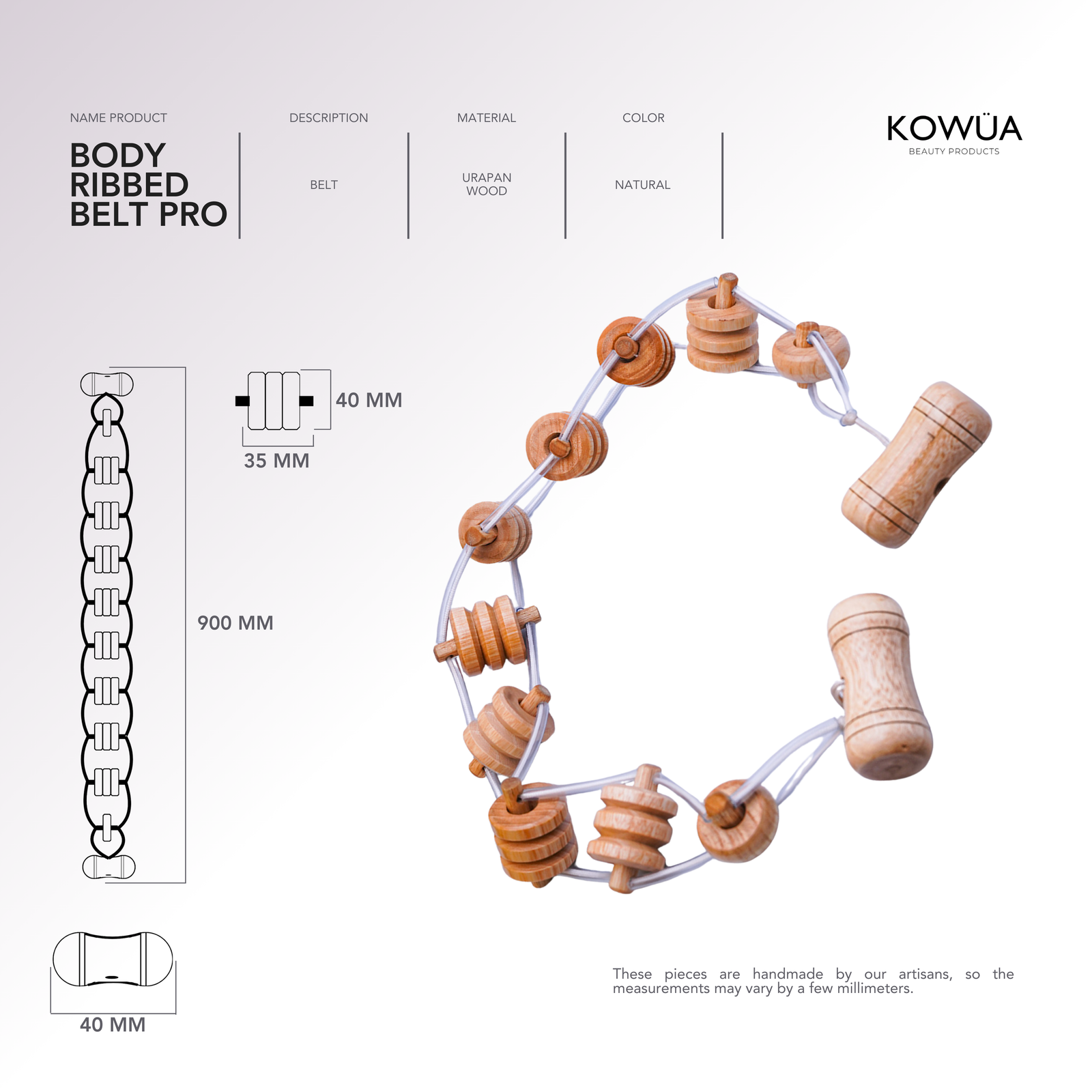 Ceinture côtelée pour le corps Pro plan technique avec les dimensions en millim&egrave;tres
