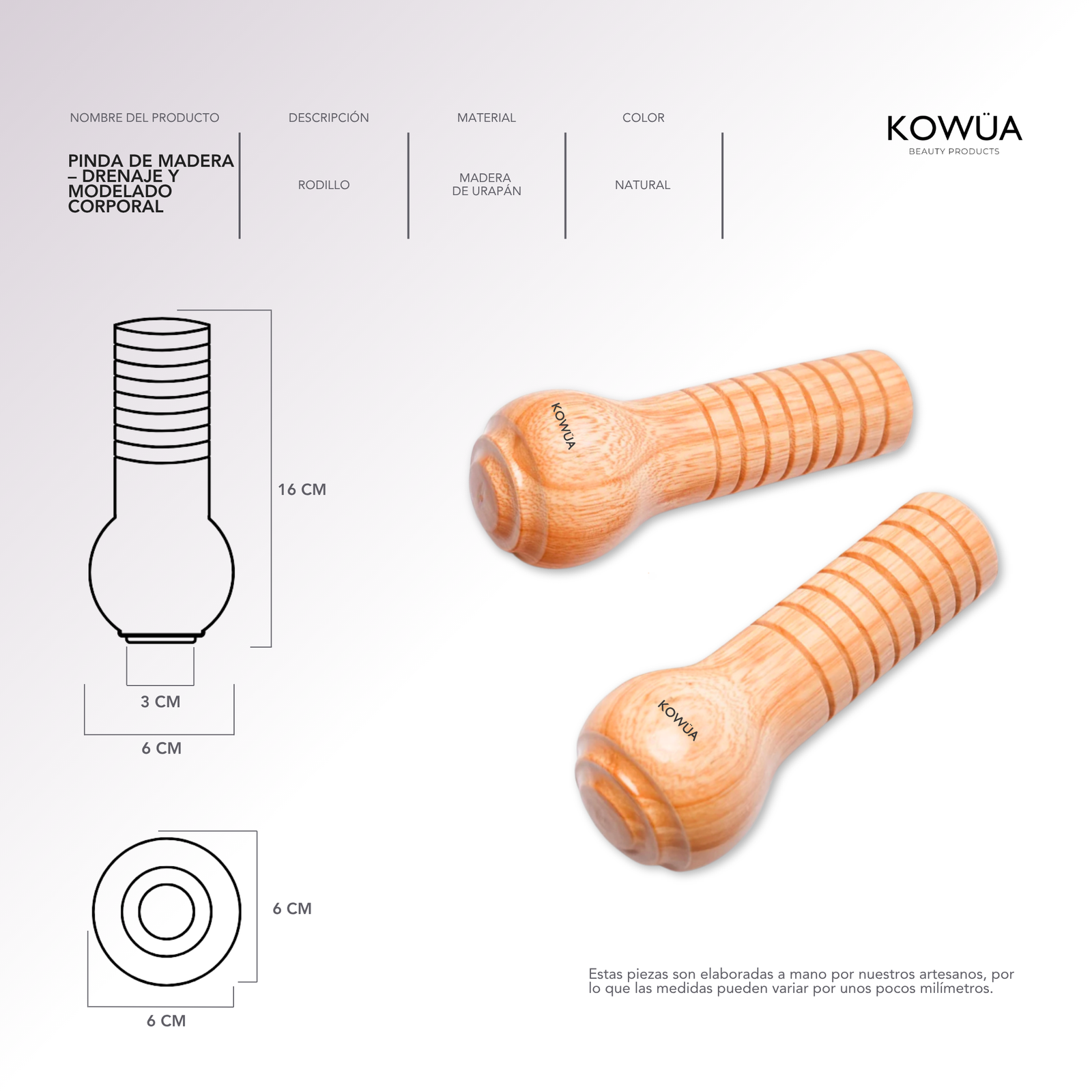 Wood Pinda technical drawing with dimensions in millimetres