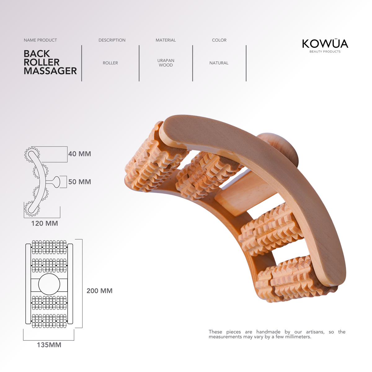 Back Roller Massager technical drawing with dimensions in millimetres