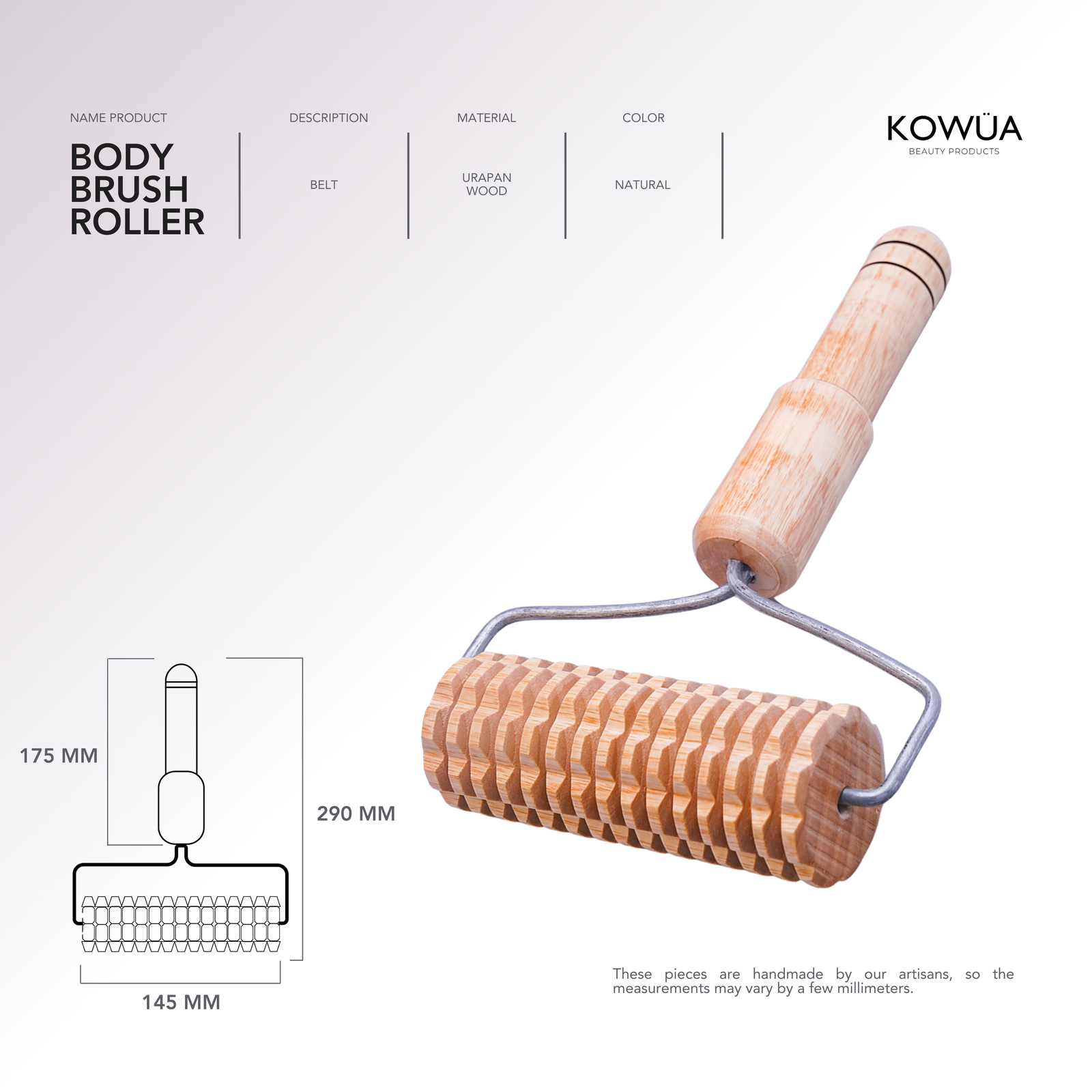 Body Brush Roller technical drawing with dimensions in millimetres