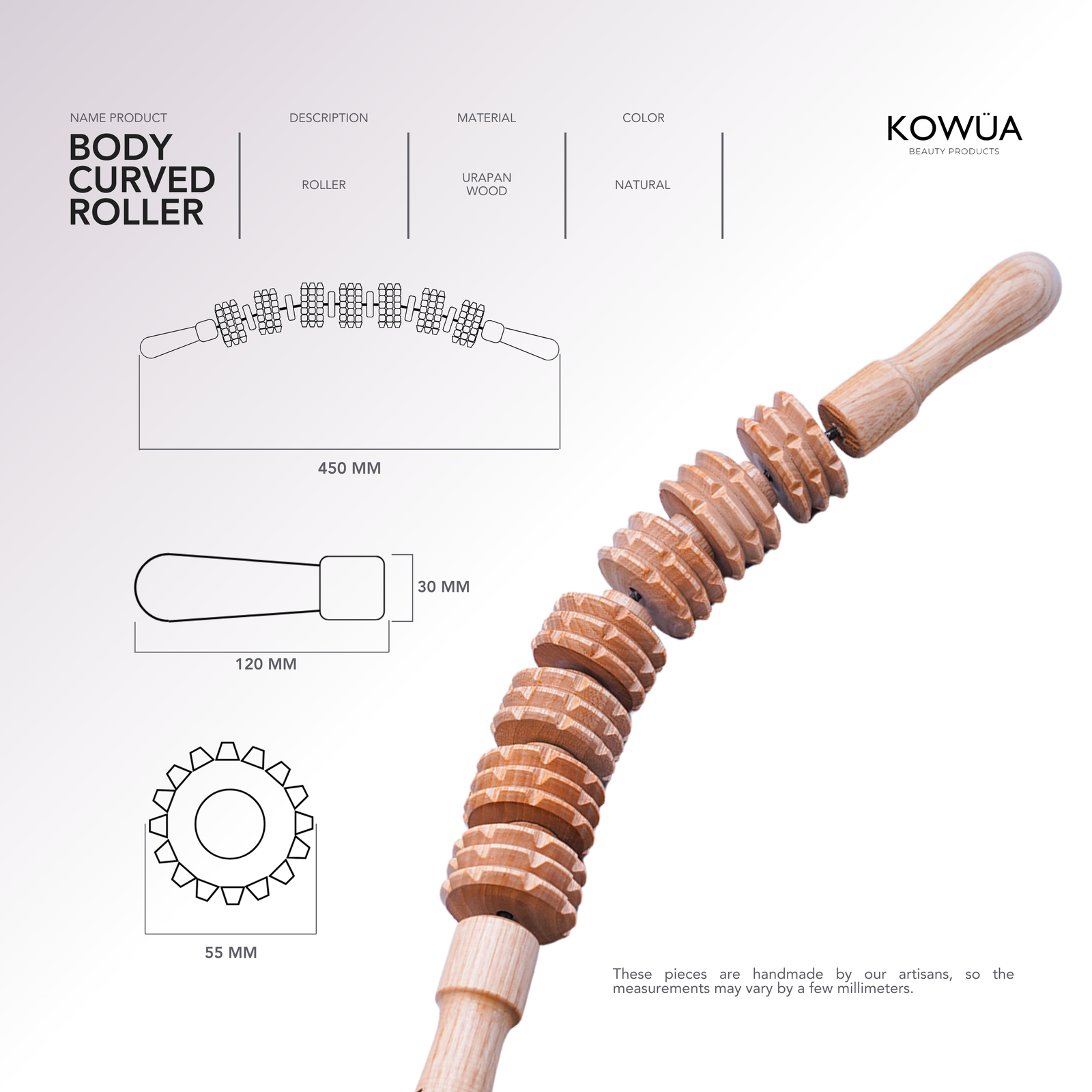 Rodillo curvo del cuerpo technical drawing with dimensions in millimetres
