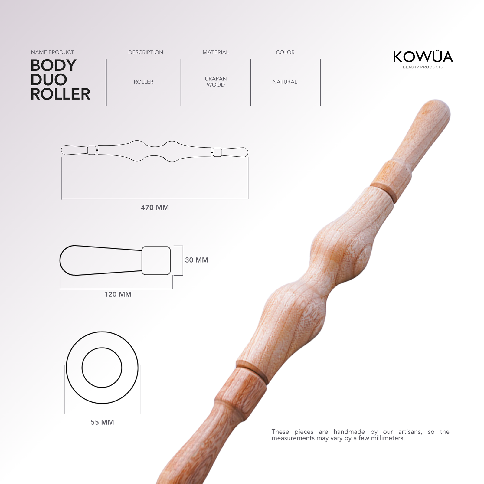 Body Duo Roller technical drawing with dimensions in millimetres