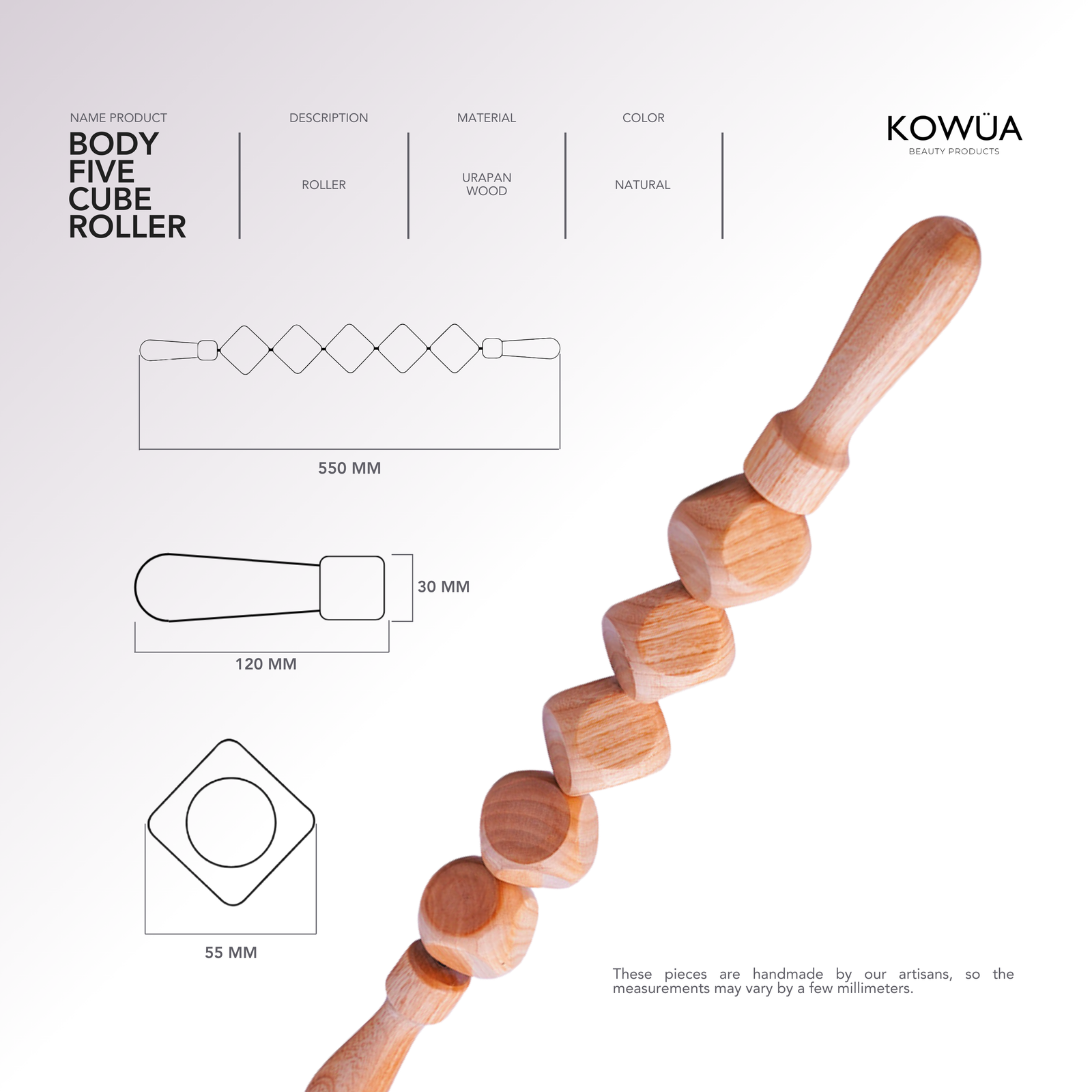 Body Five Cube Roller technical drawing with dimensions in millimetres