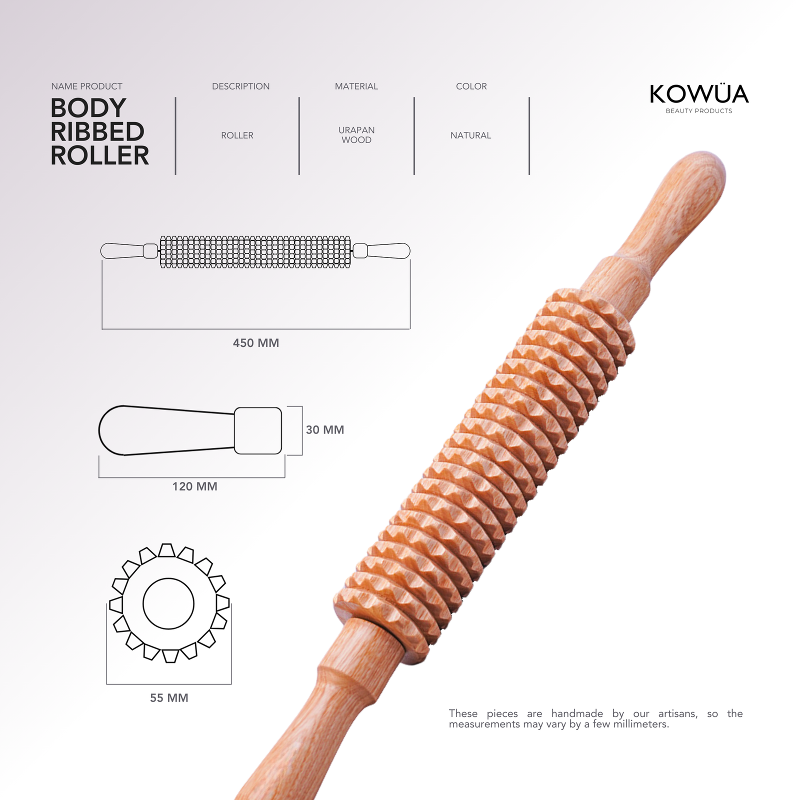 Body Ribbed Roller technical drawing with dimensions in millimetres