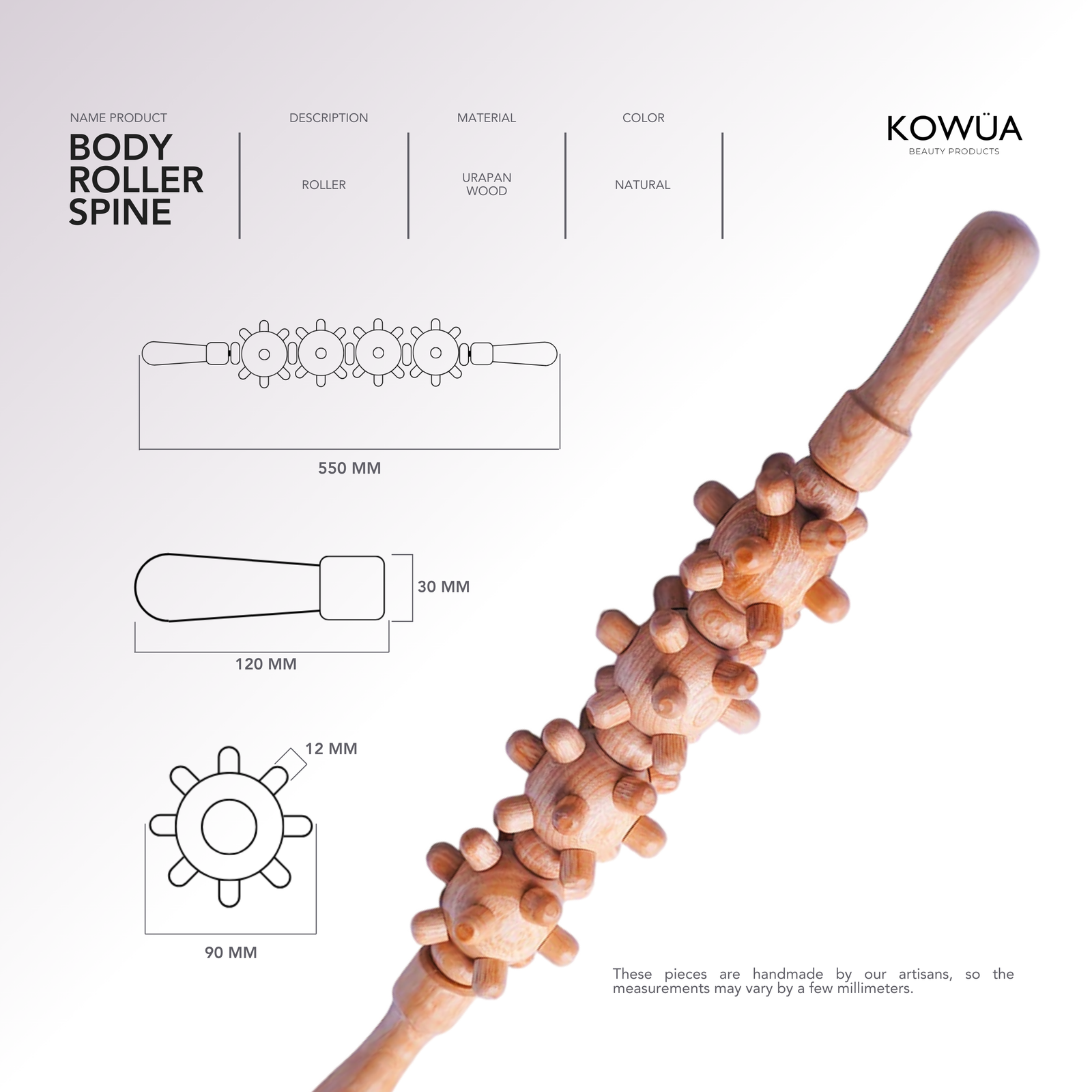 Body Roller Spine technical drawing with dimensions in millimetres