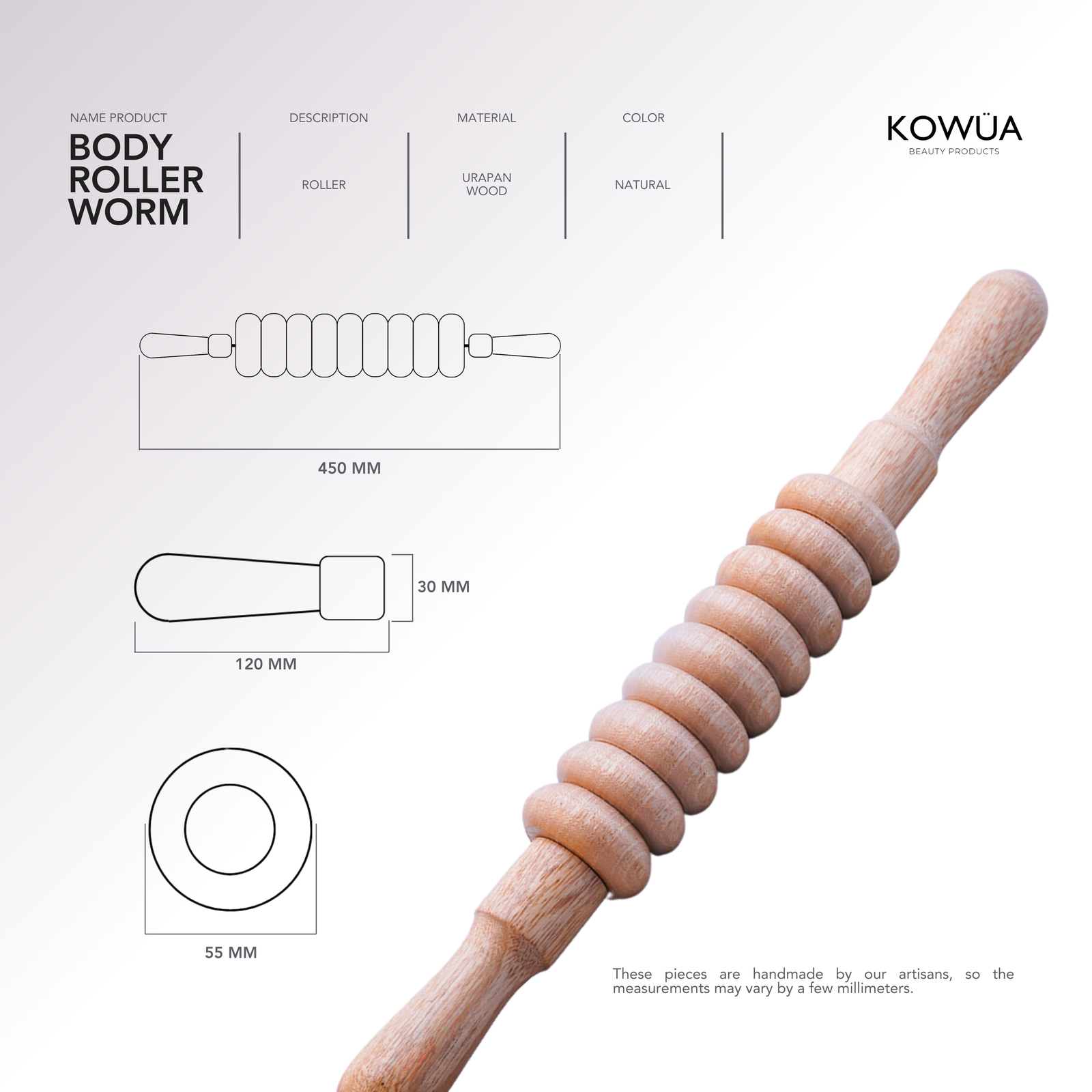Body Roller Worm technical drawing with dimensions in millimetres