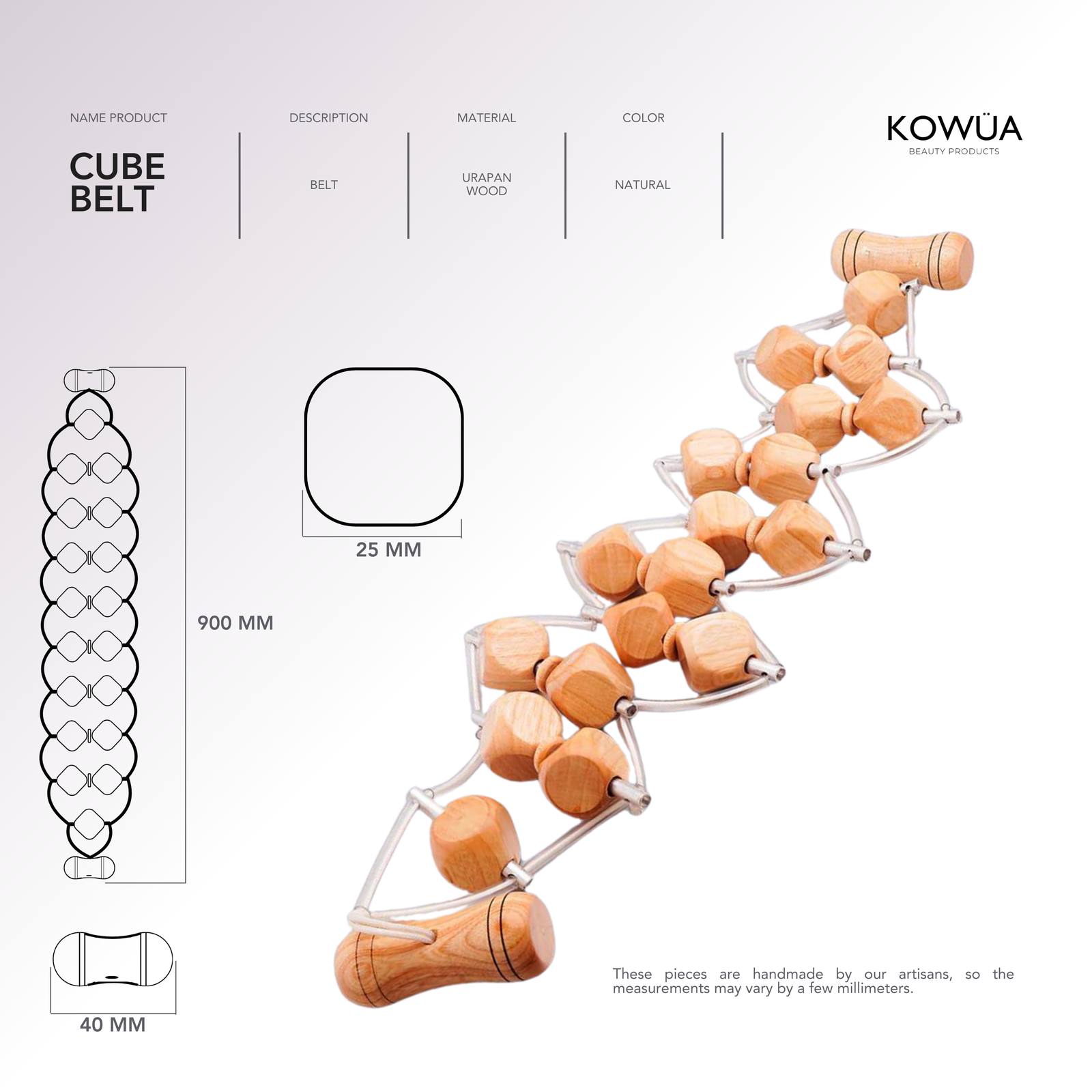 Cube Belt technical drawing with dimensions in millimetres