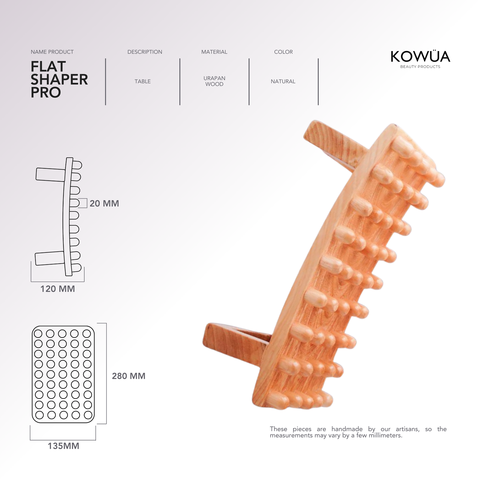 Moldeador plano Pro technical drawing with dimensions in millimetres