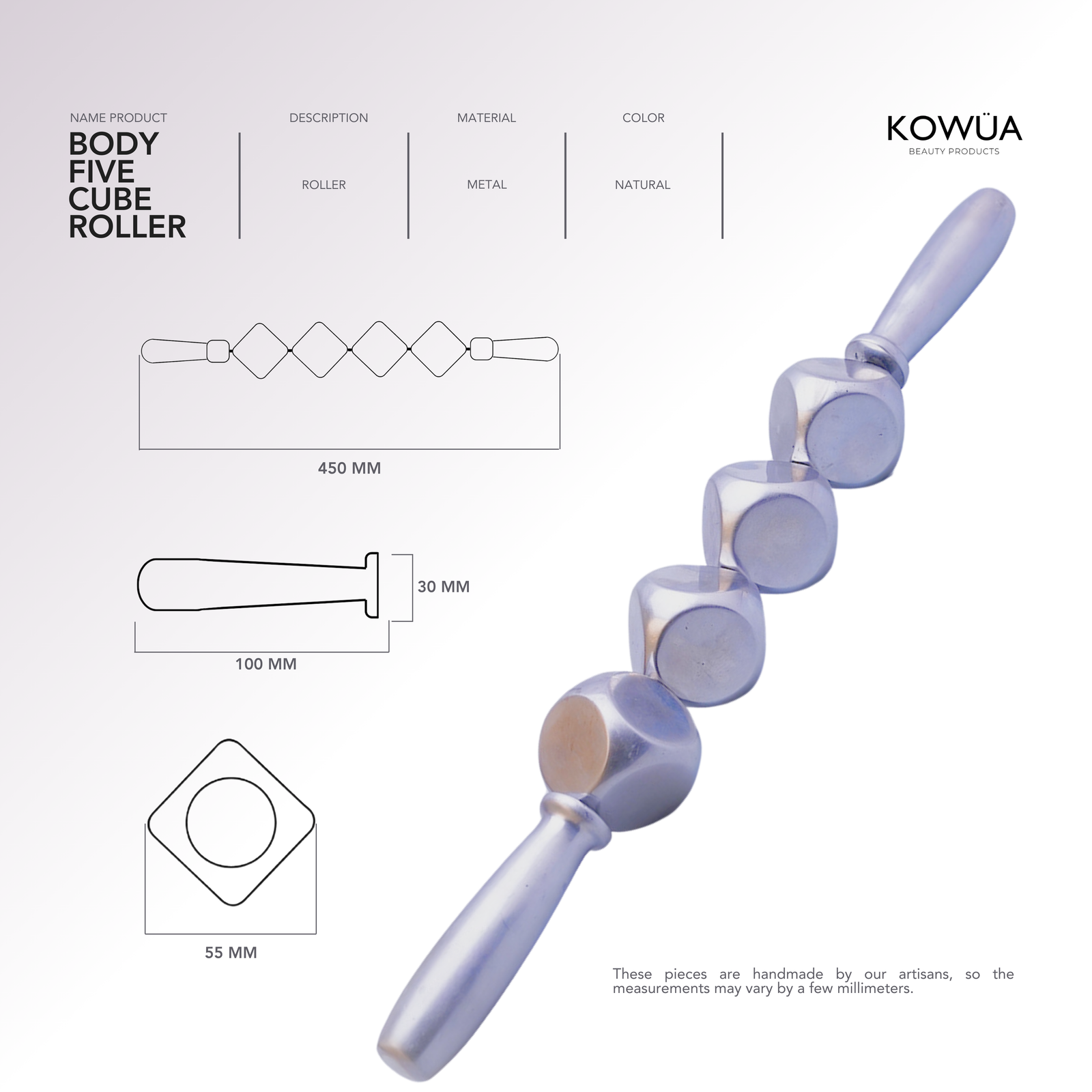 Four Cube Metal Roller technical drawing with dimensions in millimetres