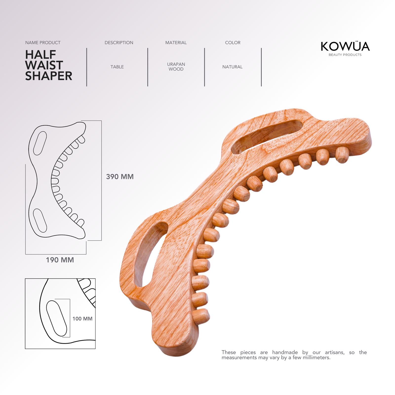Half Waist Shaper technical drawing with dimensions in millimetres