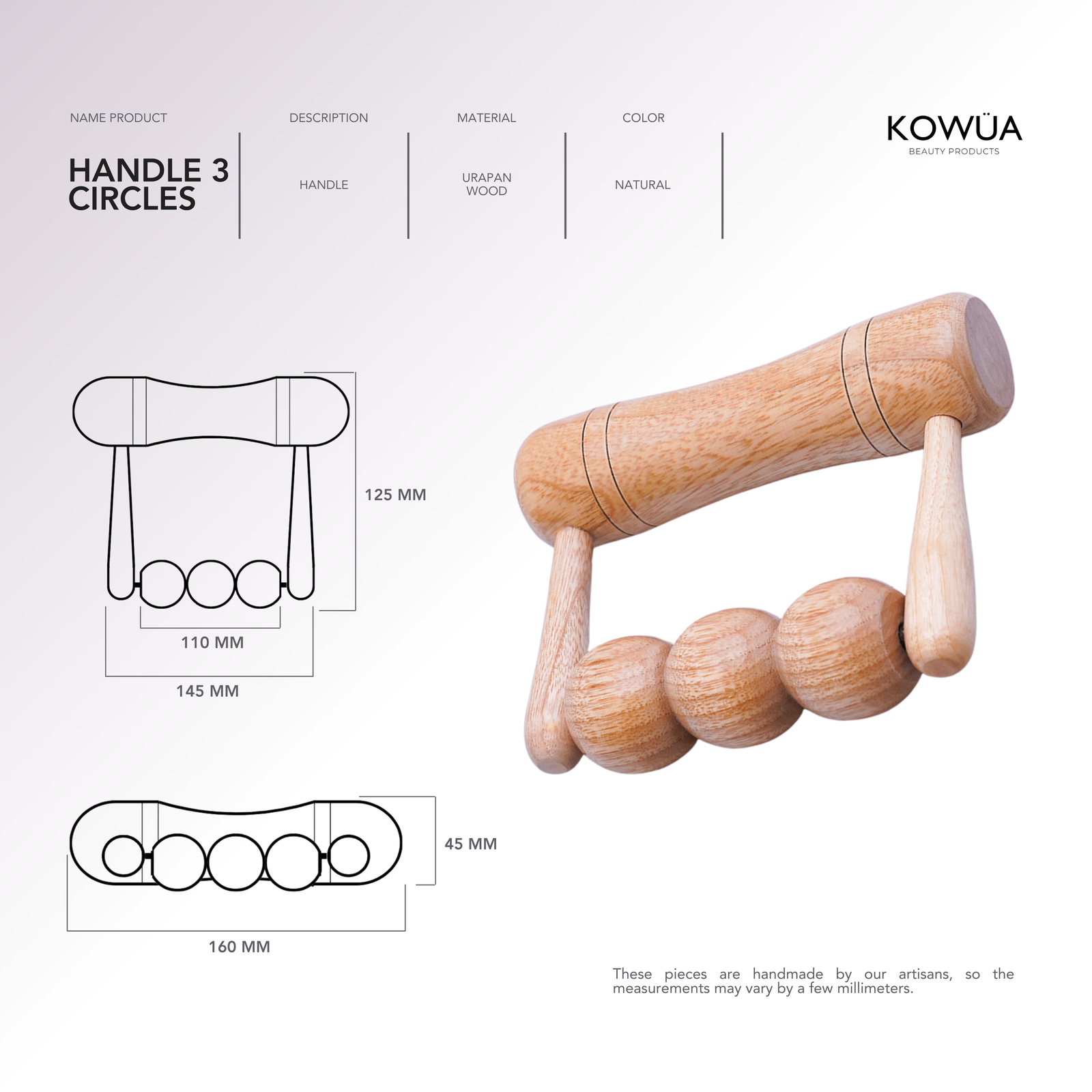 Handle Three Circles technical drawing with dimensions in millimetres