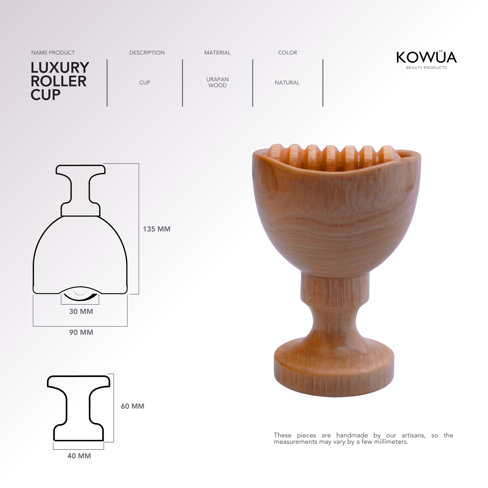 Luxury Roller Cup technical drawing with dimensions in millimetres