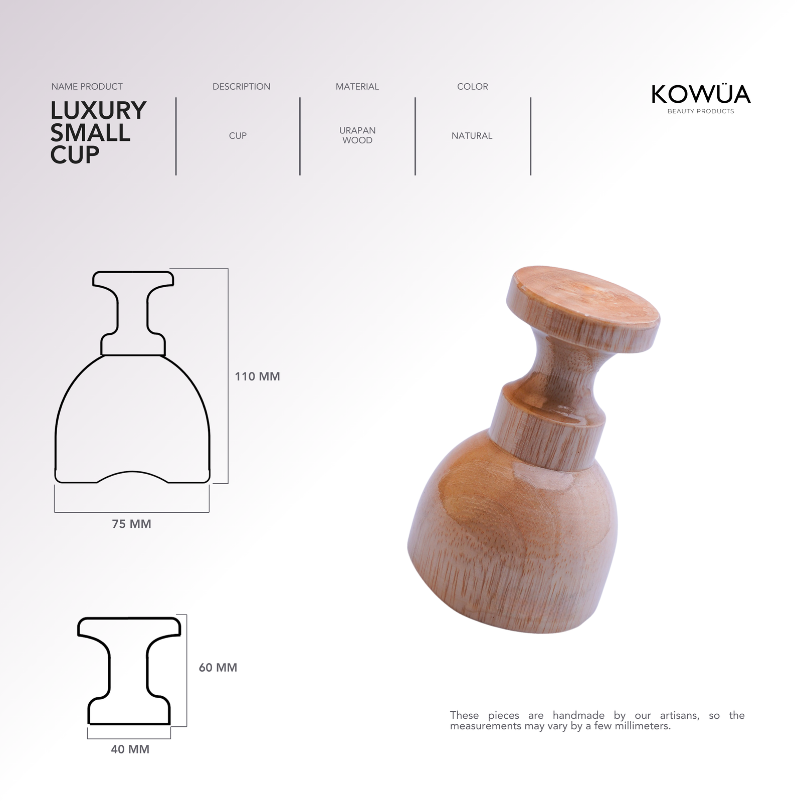 Luxury Small Cup technical drawing with dimensions in millimetres