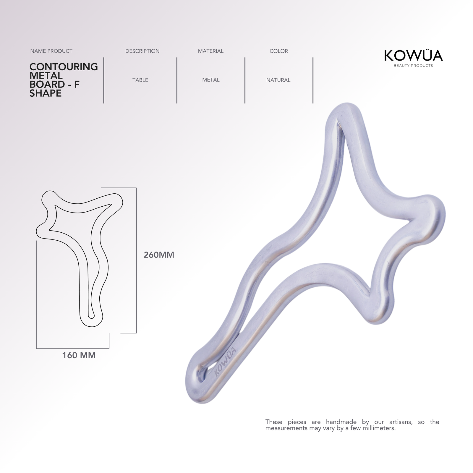 Contouring Metal Board - F Shape technical drawing with dimensions in millimetres