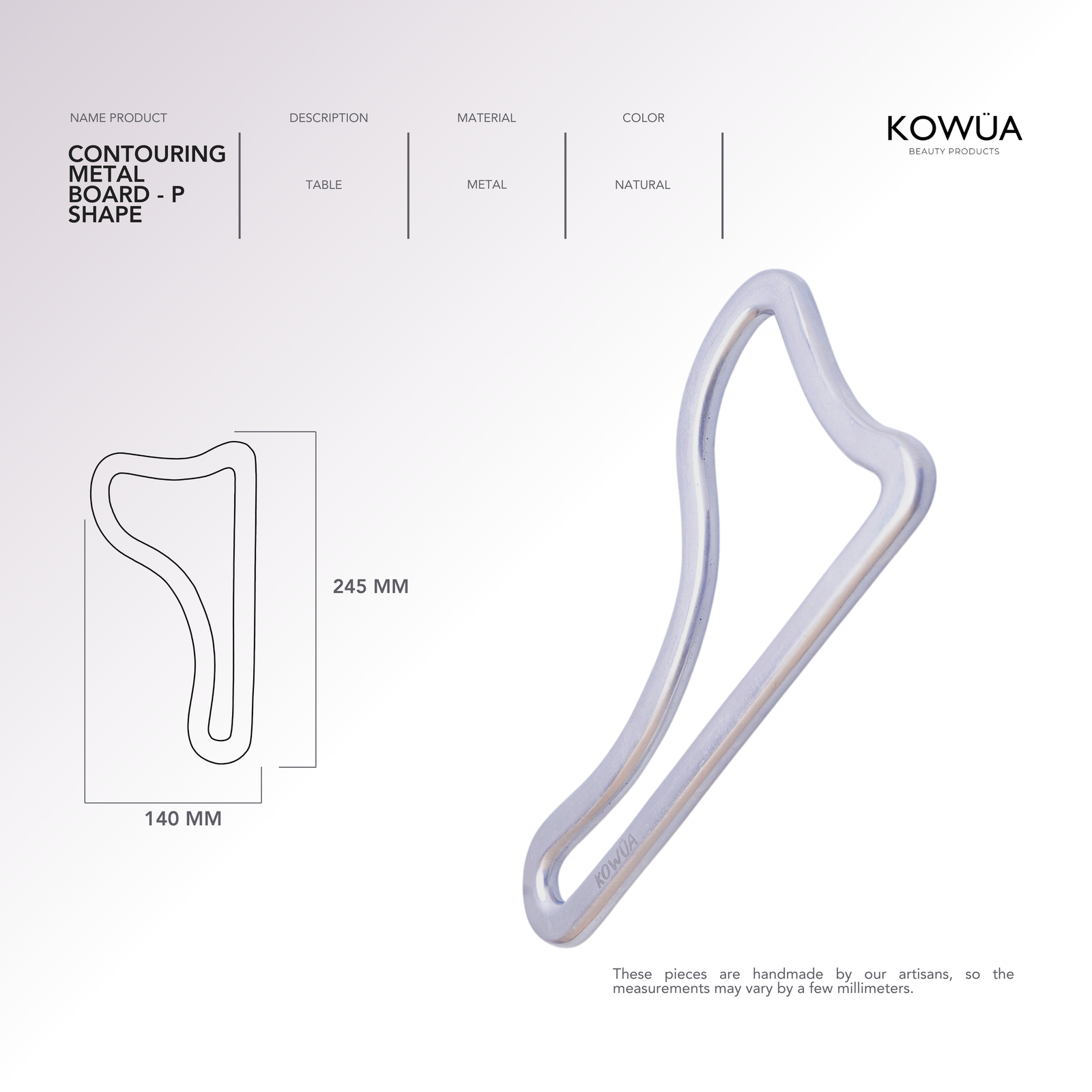 Contouring Metal Board - P Shape technical drawing with dimensions in millimetres