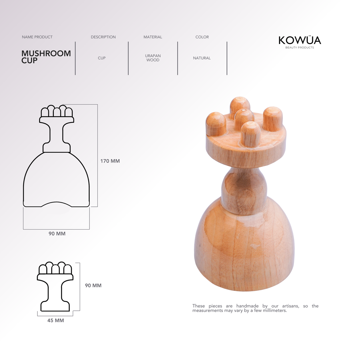 Mushroom Cup technical drawing with dimensions in millimetres