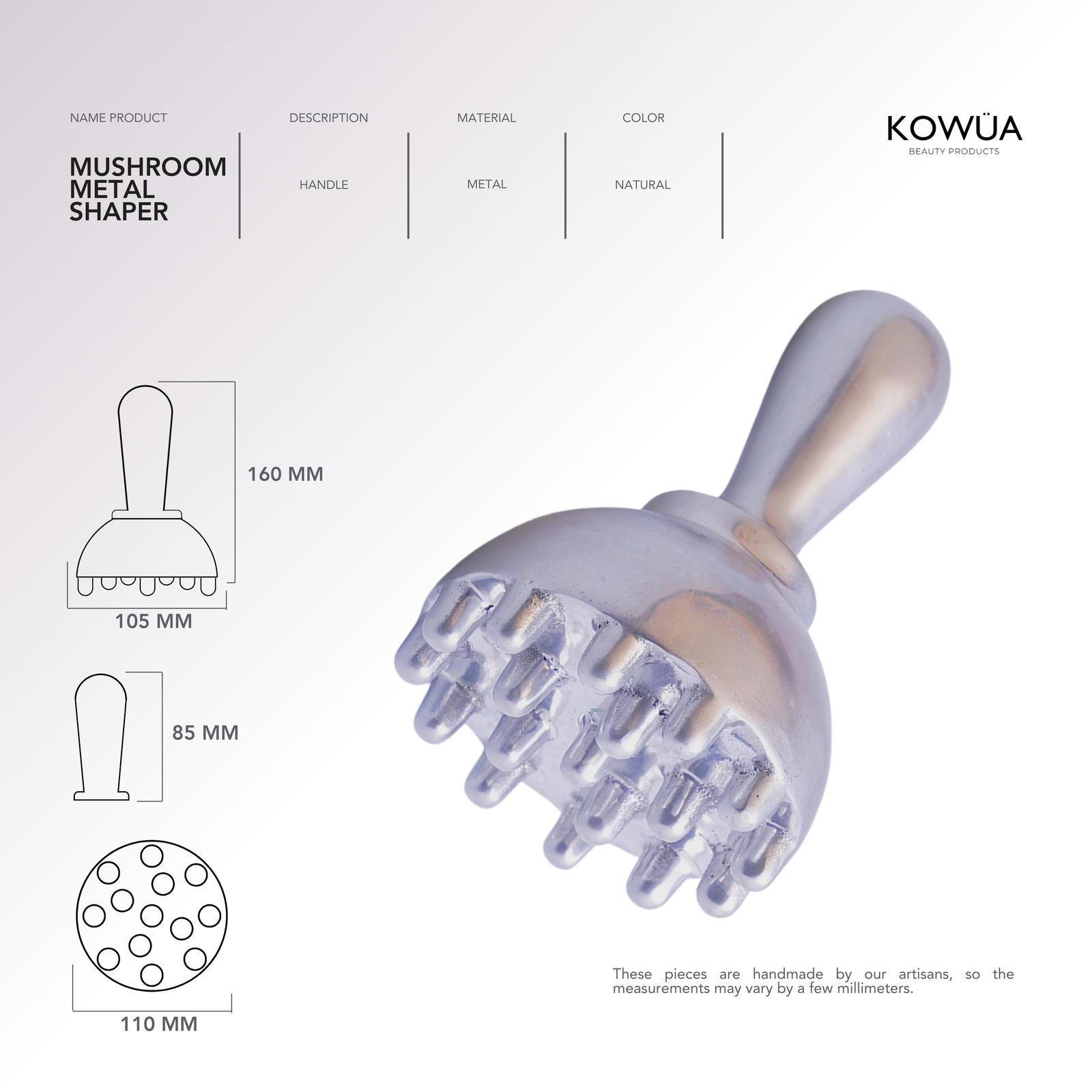 Mushroom Metal Shaper ® technical drawing with dimensions in millimetres