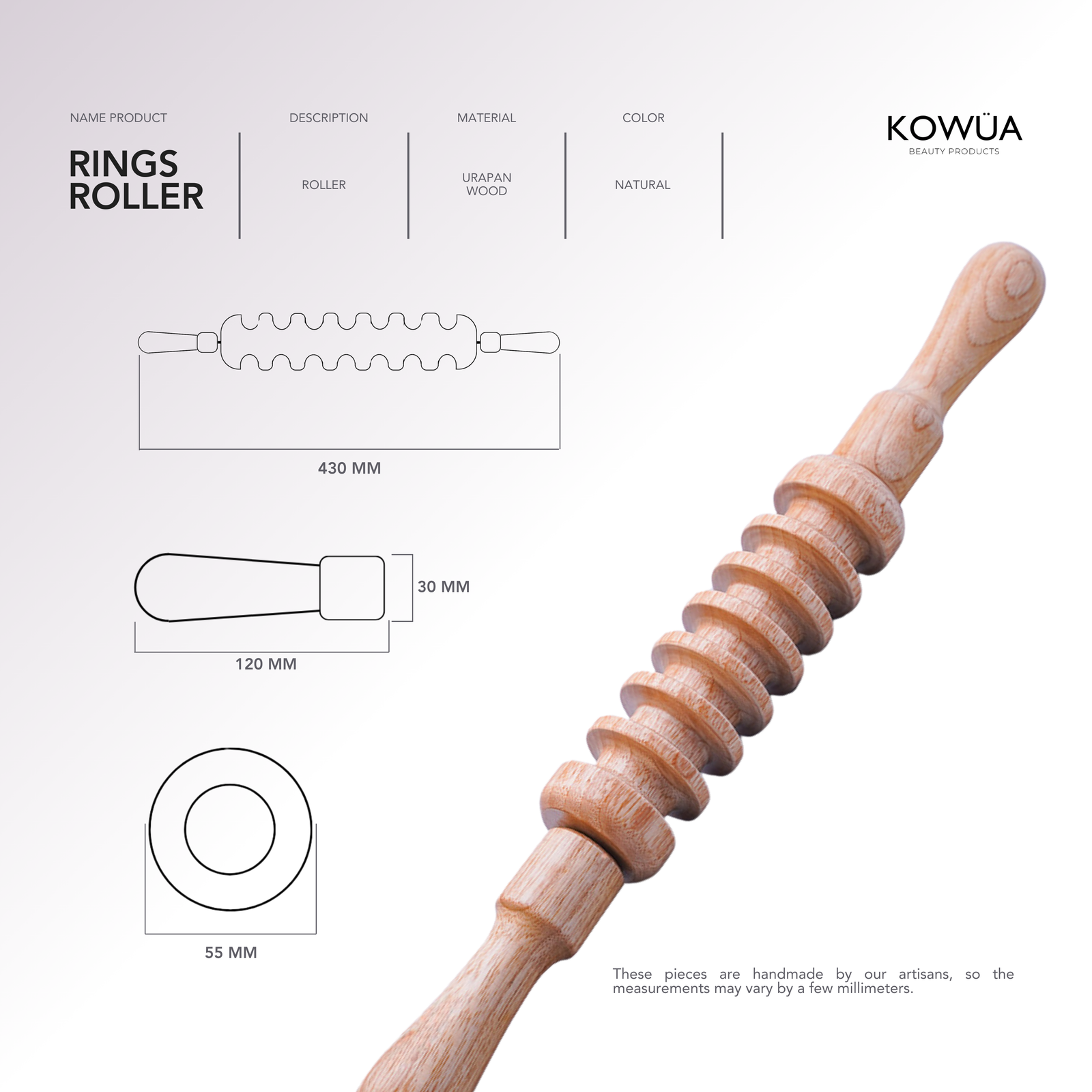 Rings Roller technical drawing with dimensions in millimetres