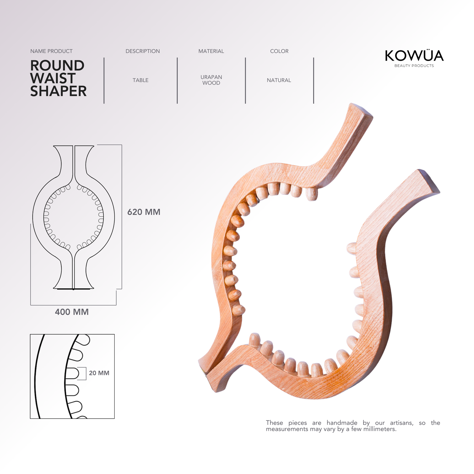 Round Waist Shaper technical drawing with dimensions in millimetres